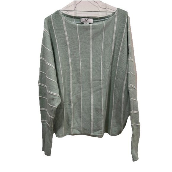 Magaschoni Sweater Womens XL Green White Stripe Long Sleeve Viscose Blend Spring - Picture 1 of 7